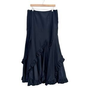 Xscape Black Maxi Ruffled Taffeta Evening Skirt Sz 16